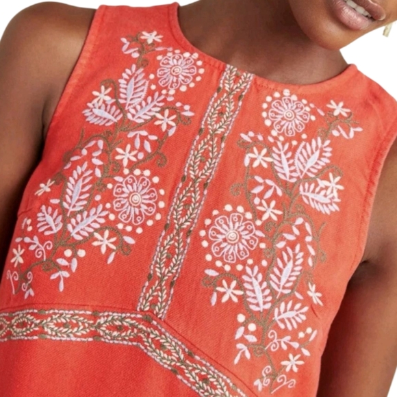 Anthropologie Aiko Embroidered Shift Dress Red Rouge Sleeveless Linen Plus 26 - Picture 4 of 14